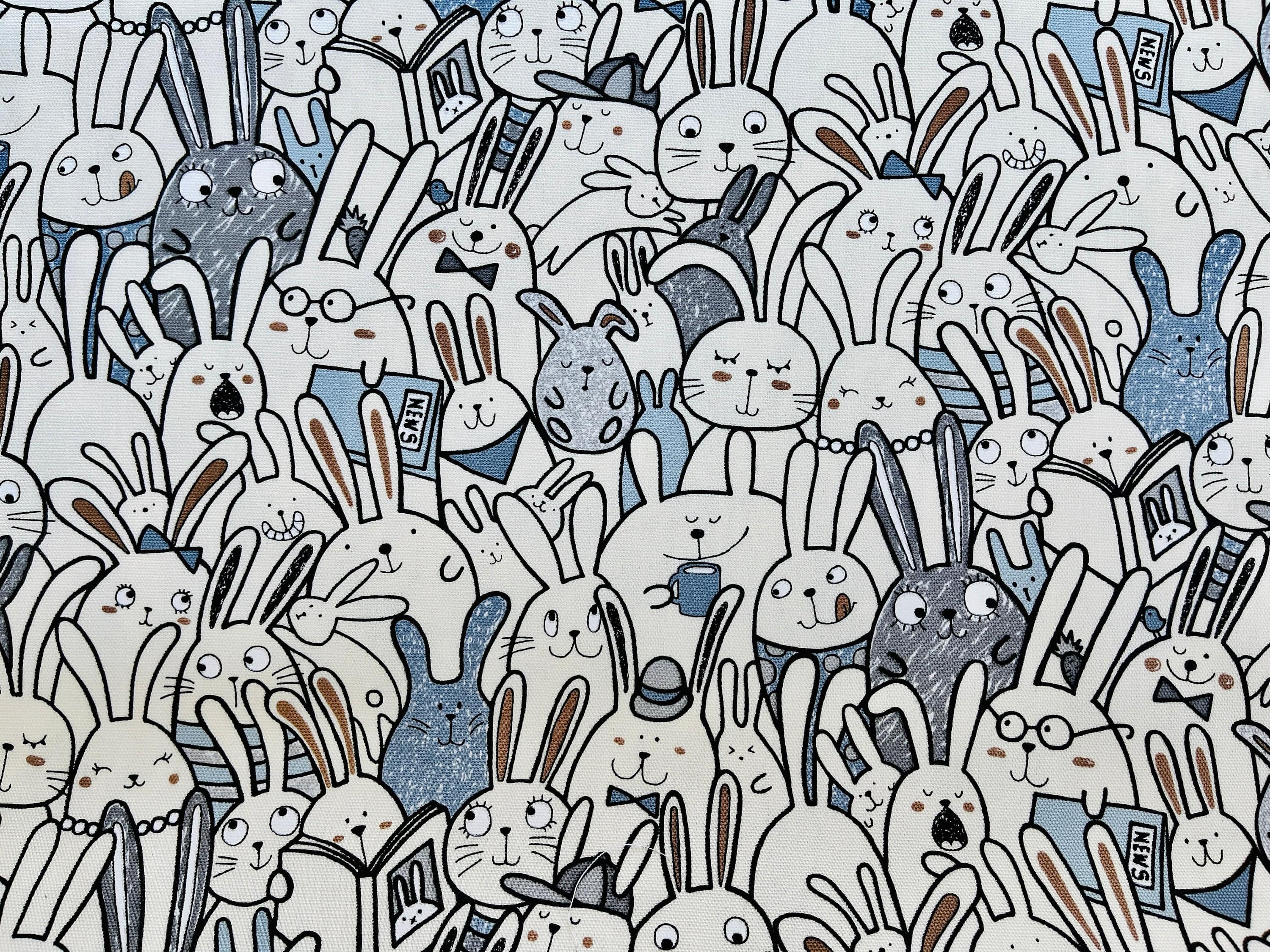 Rabbit - Rabbit Oxford Fabric - Japanese Fabric - Gray Black Blue - SK-7100