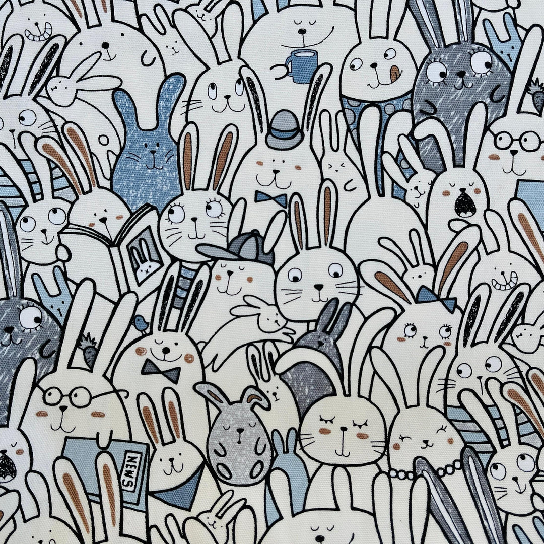 Rabbit - Rabbit Oxford Fabric - Japanese Fabric - Gray Black Blue - SK-7100