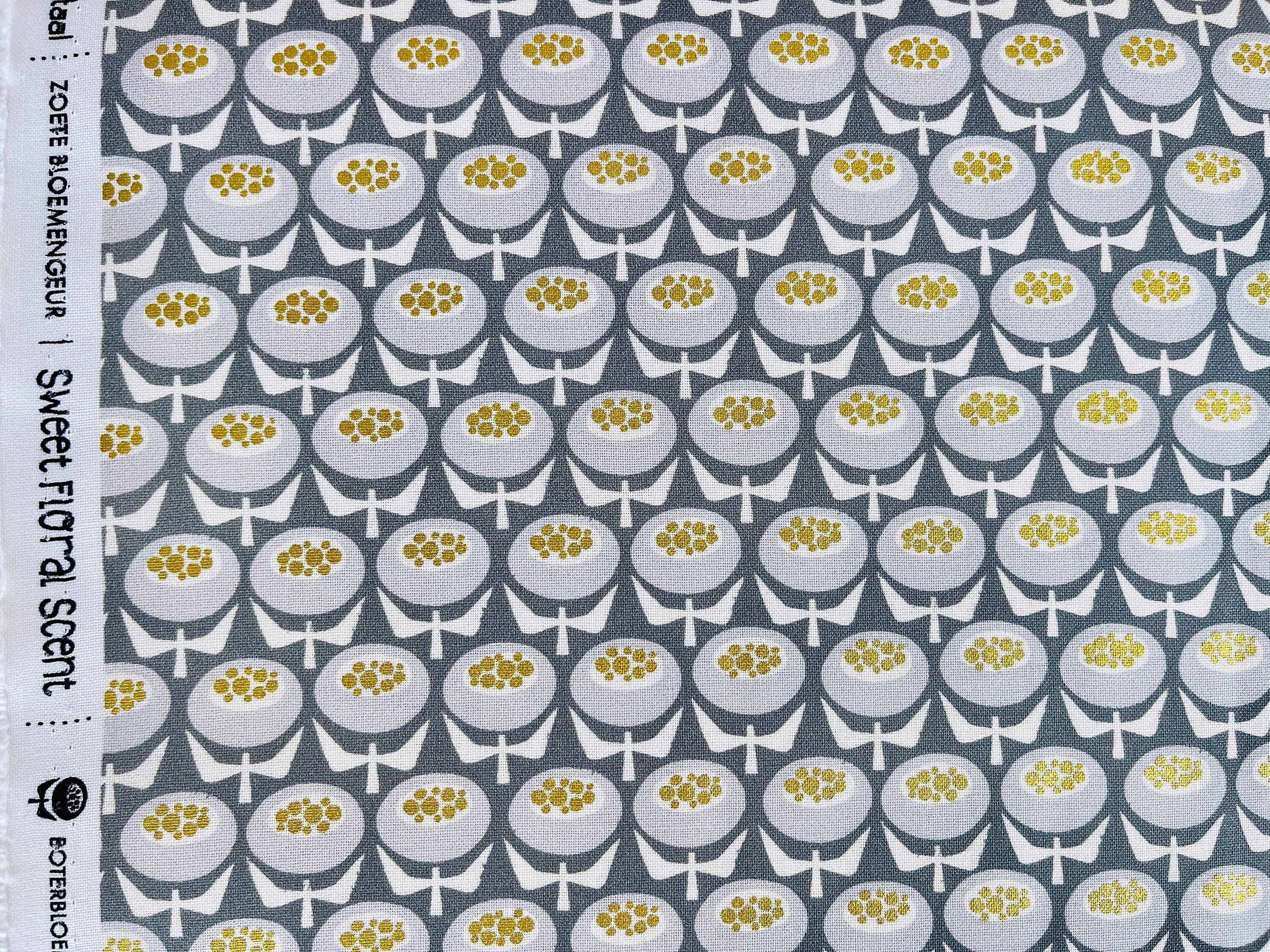 Sweet Floral Scent-Buttercup-Gray Skies Metallic Fabric-Loes Van Oosten-Cotton+Steel-LV804-GS4M