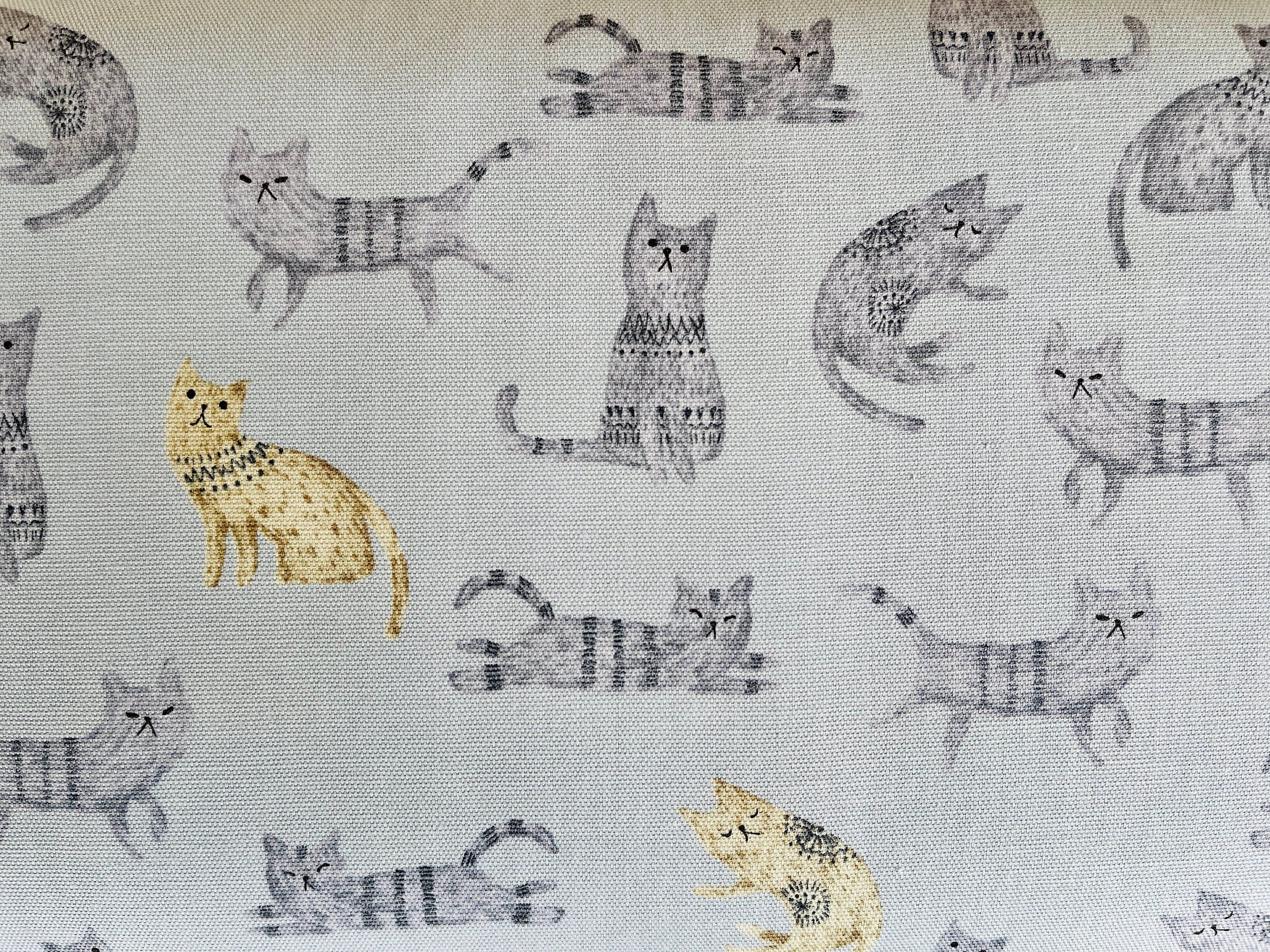 Cat - Cat Fabric - Japanese Fabric - Cotton Oxford Fabric - H-7096 - 1A
