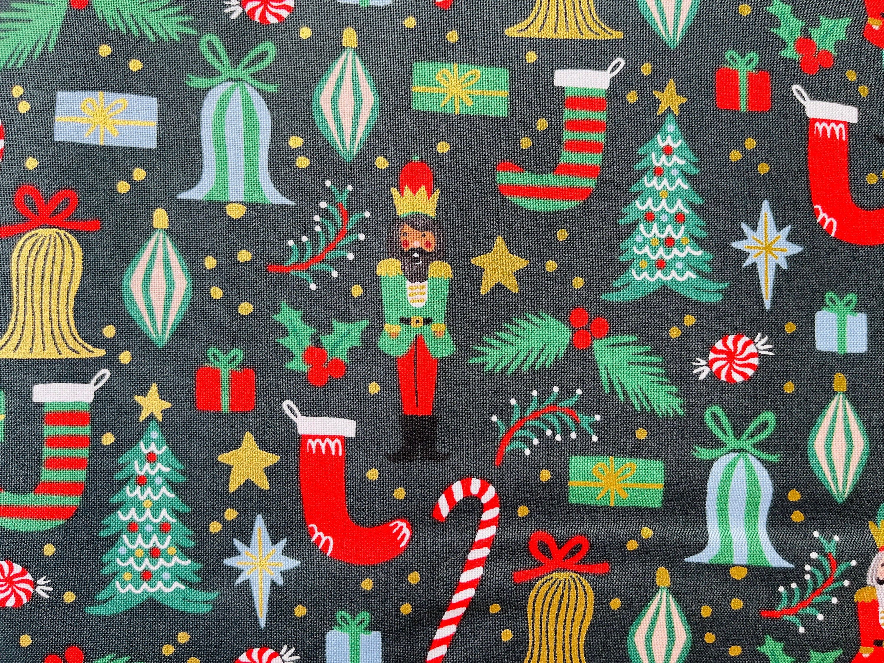 Holiday Classics - Deck The Halls - Evergreen Metallic Fabric - Rifle Paper Co - Cotton + Steel