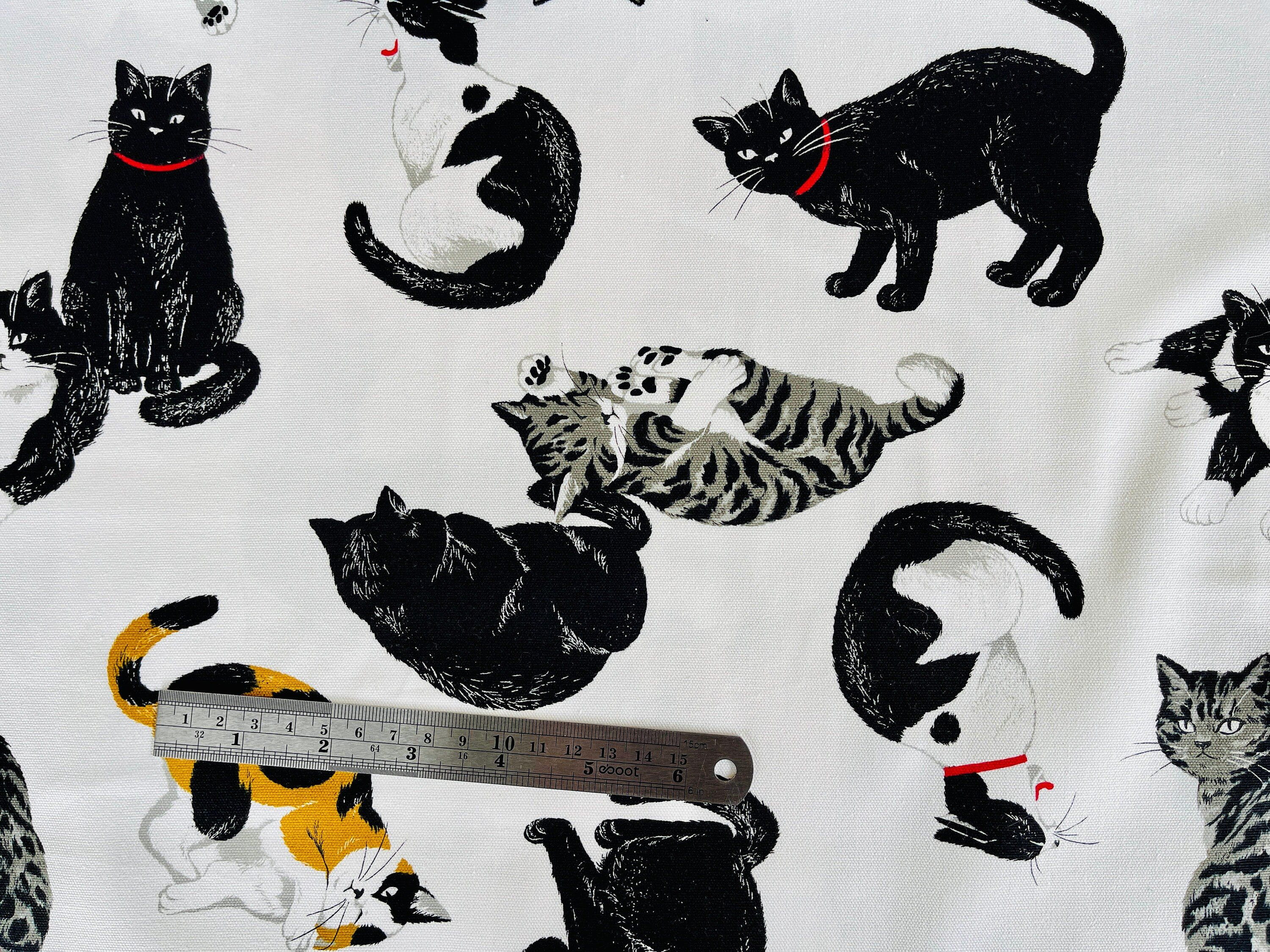 Cat - Black Cat Cotton Fabric - Cosmo - Japanese Sheeting Fabric - AP-35406-2A