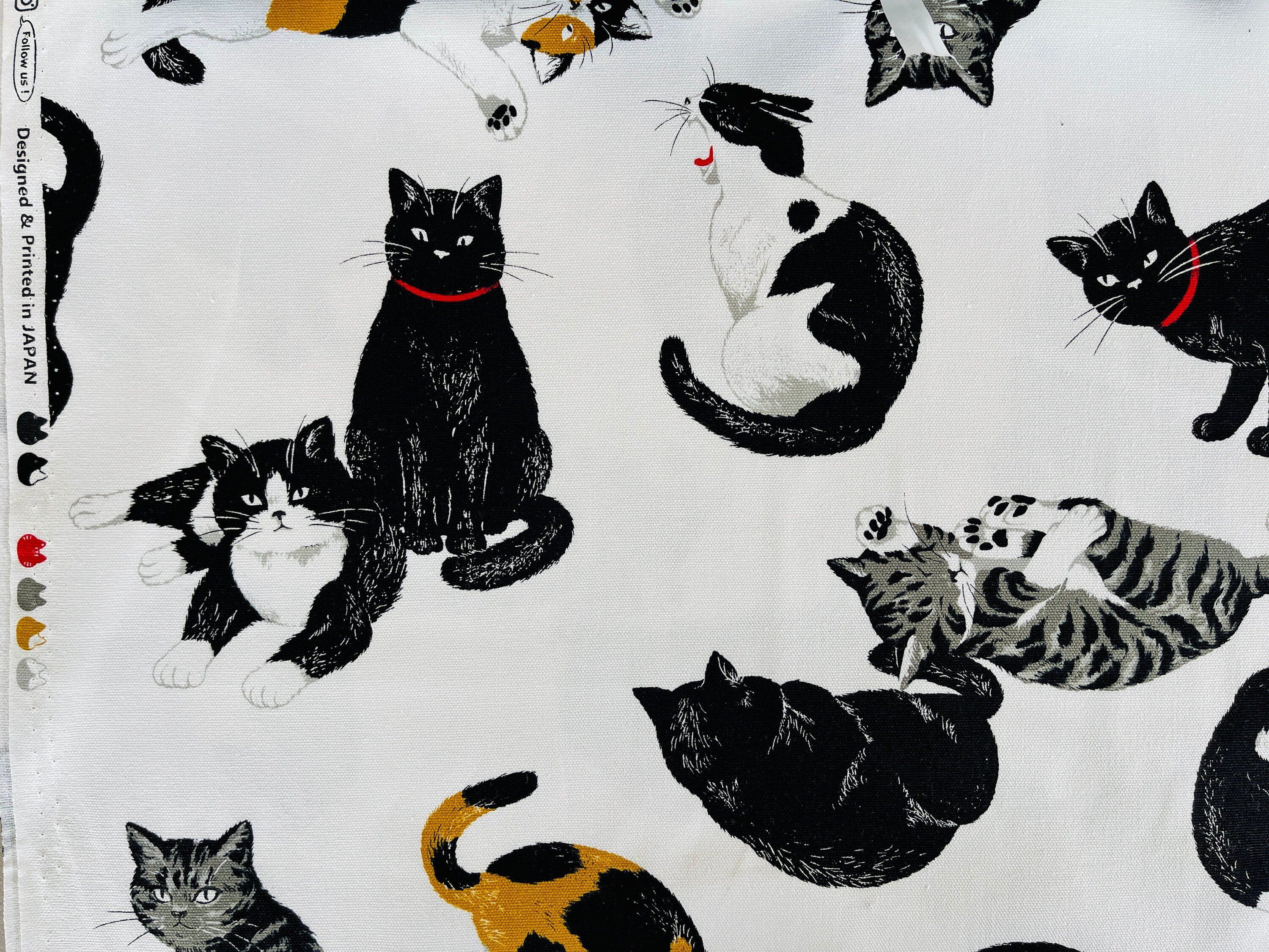 Cat - Black Cat Cotton Fabric - Cosmo - Japanese Sheeting Fabric - AP-35406-2A